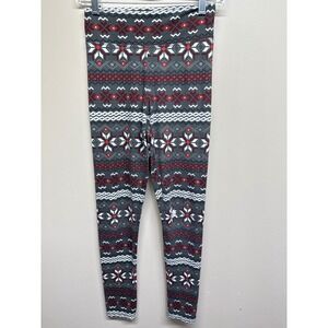 Liv & Piper Womens Leggings Size M Gray Red Snowflake Fair Isle Print Activewear